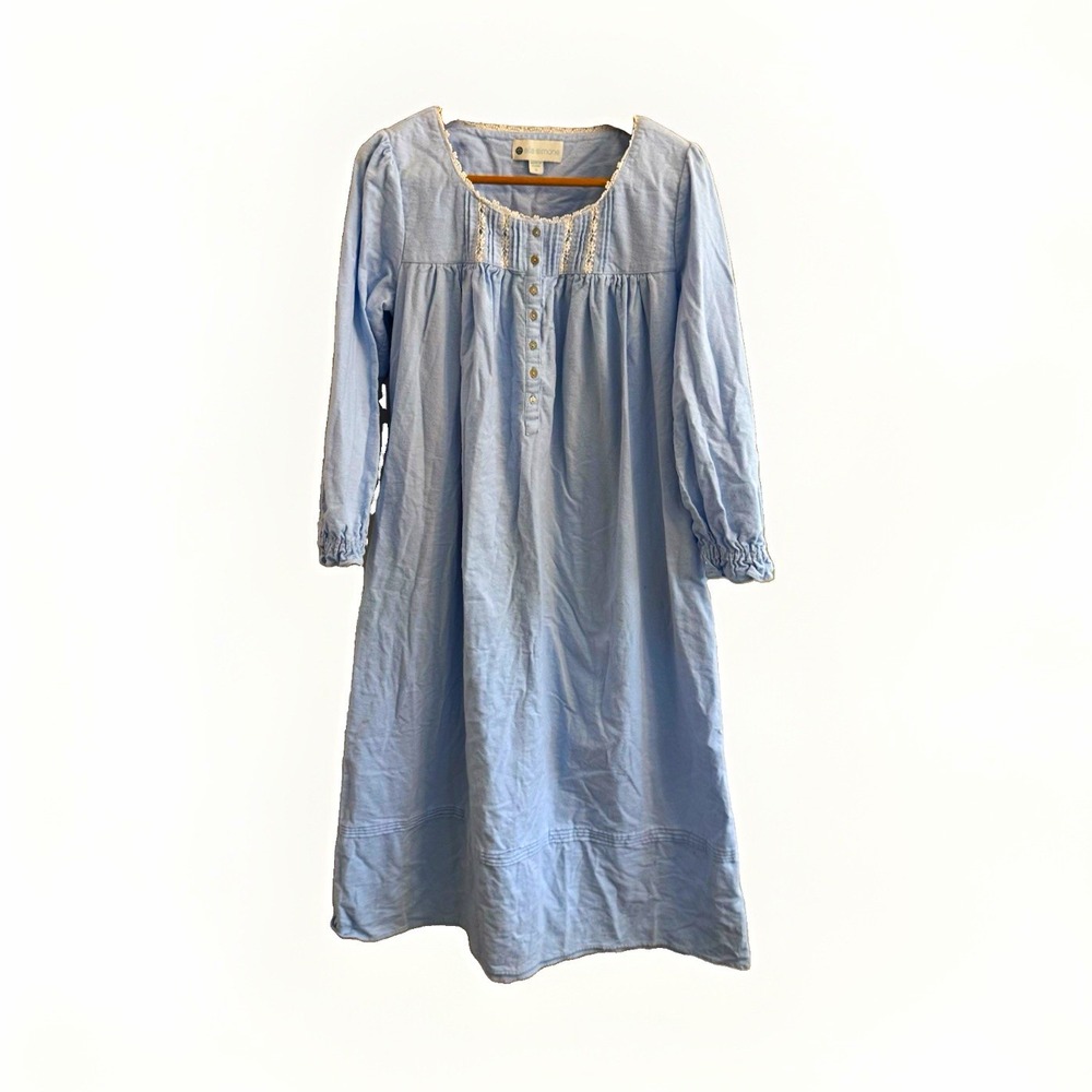 Ella Simone Blue Flannel Pajama Dress Womens S Lace Trim Button  Cottagecore